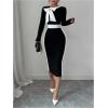 image:imageGORGLITTER Womens Long Sleeve Color Block Maxi Dresses Elegant Classy Fall Formal Square Neck Bodycon Long Dress 2025Black and White Bow