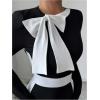 image:imageGORGLITTER Womens Long Sleeve Color Block Maxi Dresses Elegant Classy Fall Formal Square Neck Bodycon Long Dress 2025Black and White Bow