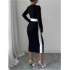 image:imageGORGLITTER Womens Long Sleeve Color Block Maxi Dresses Elegant Classy Fall Formal Square Neck Bodycon Long Dress 2025Black and White Bow