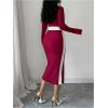 image:imageGORGLITTER Womens Long Sleeve Color Block Maxi Dresses Elegant Classy Fall Formal Square Neck Bodycon Long Dress 2025Burgundy and White