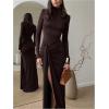 image:imageGORGLITTER Womens Long Sleeve Split Maxi Dresses Elegant Wedding Guest Cocktail Holiday Formal Party Sliming DressCoffee