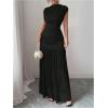 image:imageGORGLITTER Womens Mesh Bodycon Maxi Dress Mock Neck Cap Sleeve Wedding Guest Cocktail Birthday Dinner Going Out DressBlack