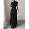 image:imageGORGLITTER Womens Mesh Bodycon Maxi Dress Mock Neck Cap Sleeve Wedding Guest Cocktail Birthday Dinner Going Out DressBlack