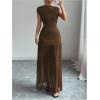 image:imageGORGLITTER Womens Mesh Bodycon Maxi Dress Mock Neck Cap Sleeve Wedding Guest Cocktail Birthday Dinner Going Out DressBrown