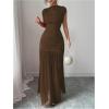 image:imageGORGLITTER Womens Mesh Bodycon Maxi Dress Mock Neck Cap Sleeve Wedding Guest Cocktail Birthday Dinner Going Out DressBrown