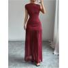 image:imageGORGLITTER Womens Mesh Bodycon Maxi Dress Mock Neck Cap Sleeve Wedding Guest Cocktail Birthday Dinner Going Out DressBurgundy