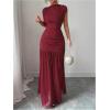 image:imageGORGLITTER Womens Mesh Bodycon Maxi Dress Mock Neck Cap Sleeve Wedding Guest Cocktail Birthday Dinner Going Out DressBurgundy