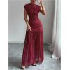image:imageGORGLITTER Womens Mesh Bodycon Maxi Dress Mock Neck Cap Sleeve Wedding Guest Cocktail Birthday Dinner Going Out DressBurgundy