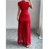 image:imageGORGLITTER Womens Mesh Bodycon Maxi Dress Mock Neck Cap Sleeve Wedding Guest Cocktail Birthday Dinner Going Out DressRed