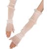 image:imageGORGLITTER Womens Mesh Sheer Ruched Arm Sleeves Ruffle Hem Gloves Summer Vacation Beachy Bachelorette OutfitsWhite