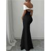 image:imageGORGLITTER Womens Off Shoulder Bodycon Maxi Dress Backless Color Block Party Graduation Going Out Long DressesBlack and White