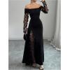image:imageGORGLITTER Womens Off The Shoulder Mesh Maxi Dress Classy Fall Long Sleeve Ruched Cocktail Birthday Dinner DressesBlack
