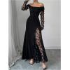 image:imageGORGLITTER Womens Off The Shoulder Mesh Maxi Dress Classy Fall Long Sleeve Ruched Cocktail Birthday Dinner DressesBlack