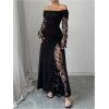 image:imageGORGLITTER Womens Off The Shoulder Mesh Maxi Dress Classy Fall Long Sleeve Ruched Cocktail Birthday Dinner DressesBlack
