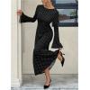 image:imageGORGLITTER Womens Polka Dots Tie Backless Dress Vintage Bell Long Sleeve Fall Wedding Guest Boho Maxi DressesBlack