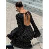 image:imageGORGLITTER Womens Polka Dots Tie Backless Dress Vintage Bell Long Sleeve Fall Wedding Guest Boho Maxi DressesBlack