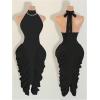 image:imageGORGLITTER Womens Ruched Color Block Halter Midi Dress Elegant Classy Backless Summer Teacher Vegas Cocktail SundressBlack