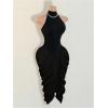 image:imageGORGLITTER Womens Ruched Color Block Halter Midi Dress Elegant Classy Backless Summer Teacher Vegas Cocktail SundressBlack