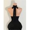 image:imageGORGLITTER Womens Ruched Color Block Halter Midi Dress Elegant Classy Backless Summer Teacher Vegas Cocktail SundressBlack