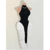 image:imageGORGLITTER Womens Ruched Color Block Halter Midi Dress Elegant Classy Backless Summer Teacher Vegas Cocktail SundressBlack and White