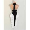 image:imageGORGLITTER Womens Ruched Color Block Halter Midi Dress Elegant Classy Backless Summer Teacher Vegas Cocktail SundressBlack and White