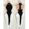 image:imageGORGLITTER Womens Ruched Color Block Halter Midi Dress Elegant Classy Backless Summer Teacher Vegas Cocktail SundressBlack and White
