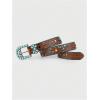 image:imageGORGLITTER Womens Turquoise Belt Leather Western Belts Embossed Waist Country Belts for Jeans PantsDark Brown Decor
