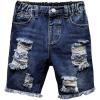 image:imageGORGLITTER Boys Denim Jean Shorts Jorts High Elastic Waist Ripped Distressed Frayed Hem Bermuda Shorts Y2k with PocketsDark Wash