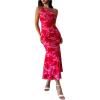 image:imageGORGLITTER Womens Floral Asymmetrical Bodycon Maxi Dress One Shoulder Summer Wedding Guest Going Out Long SundressRed