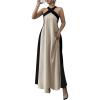 image:imageGORGLITTER Womens Halter Maxi Dress Beach Wedding Guest Bow Flowy Backless Bump Friendly A Line Birthday Prom SundressKhaki