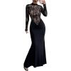 image:imageGORGLITTER Womens Lace Fishtail Maxi Dress Elegant Long Sleeve Mock Neck Cocktail Birthday Party Prom Fromal DressesBlack