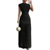 image:imageGORGLITTER Womens Mesh Bodycon Maxi Dress Mock Neck Cap Sleeve Wedding Guest Cocktail Birthday Dinner Going Out DressBlack