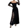 image:imageGORGLITTER Womens Off The Shoulder Mesh Maxi Dress Classy Fall Long Sleeve Ruched Cocktail Birthday Dinner DressesBlack