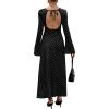 image:imageGORGLITTER Womens Polka Dots Tie Backless Dress Vintage Bell Long Sleeve Fall Wedding Guest Boho Maxi DressesBlack