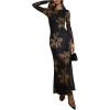 image:imageGORGLITTER Womens Slimming Bodycon Maxi Dresses Mesh Floral Long Sleeve Winter Wedding Guest Birthday Cocktail DressBlack and Brown