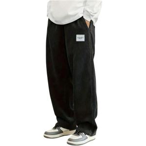 image:imageGORGLITTER Boys Casual Corduroy Pants Patched Elastic Waist Wide Leg Pants with PocketsBlack