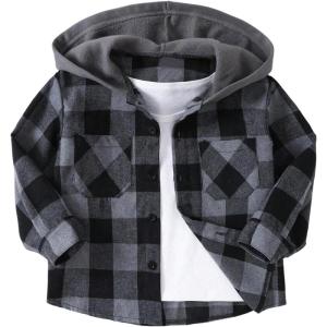image:imageGORGLITTER Boys Plaid Flannel Button Down Halloween Shirts Fall Long Sleeve Hooded Blouse Dressy Outfits ClothingGrey