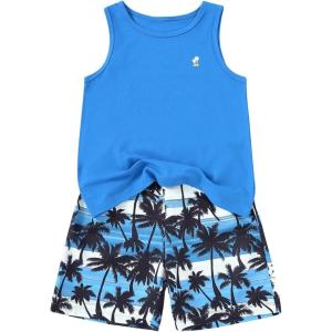 image:imageGORGLITTER Boys Summer Outfits Tropical Print Sleeveless Beach Tank Tops Hawaiian Vacation Shorts SetsBlue