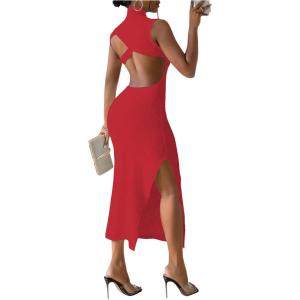 image:imageGORGLITTER Womens Backless Maxi Dress Evening Gowns Formal Elegant Classy Cocktail Club Open Back Going Out Sun DressRed
