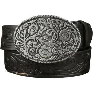 image:imageGORGLITTER Womens Cowboy Belts Floral Country Belts Leather Waist Belt for Jeans PantsBlack