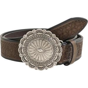 image:imageGORGLITTER Womens Cowboy Belts Floral Country Belts Leather Waist Belt for Jeans PantsBrown