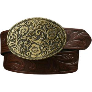image:imageGORGLITTER Womens Cowboy Belts Floral Country Belts Leather Waist Belt for Jeans PantsCoffee Brown
