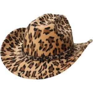 image:imageGORGLITTER Womens Cowboy Hat Cow Print Western Trendy Metal Bull Hatband Party Cowgirl Hats Vacation 2026Leopard
