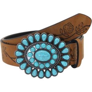 image:imageGORGLITTER Womens Turquoise Belt Leather Western Belts Embossed Waist Country Belts for Jeans PantsDark Brown