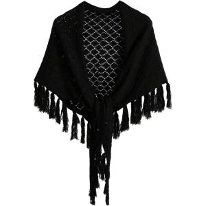 image:imageGORGLITTER Womens Wrap Crochet Shawl Poncho Fringe Lightweight Cardigan Sweater Scarf Western Hollow Out ShrugSolid Black