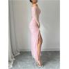 image:imageGORGLITTER Womens Asymmetrical Neck Mesh Maxi Dresses Elegant Classy Fall Long Sleeve Formal Wedding Guest Prom DressPink