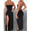 image:imageGORGLITTER Womens Backless Formal Dress Spaghetti Strap High Slit Long Bodycon Coctail Wedding Guest DressesBlack