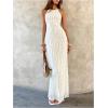 image:imageGORGLITTER Womens Backless Halter Maxi Dress Ruched Sleeveless Tiered Ruffle Wedding Guest Long DressesWhite