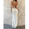 image:imageGORGLITTER Womens Backless Halter Maxi Dress Ruched Sleeveless Tiered Ruffle Wedding Guest Long DressesWhite