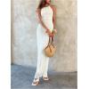 image:imageGORGLITTER Womens Backless Halter Maxi Dress Ruched Sleeveless Tiered Ruffle Wedding Guest Long DressesWhite
